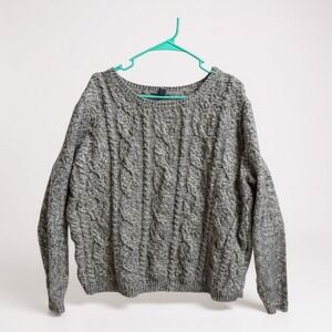 Tommy Hilfiger Women's Cable Knit Sweater XXL Grey Marled Long Sleeve Crew Neck